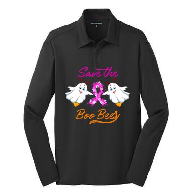 Breast Cancer Halloween Boo Bees Gift Silk Touch Performance Long Sleeve Polo