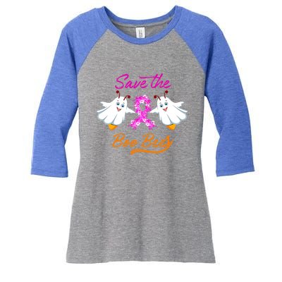 Breast Cancer Halloween Boo Bees Gift Women's Tri-Blend 3/4-Sleeve Raglan Shirt