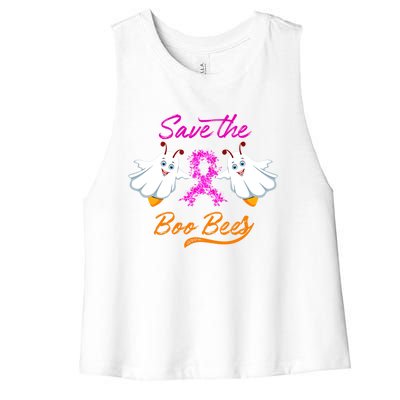 Breast Cancer Halloween Boo Bees Gift Women's Racerback Cropped Tank