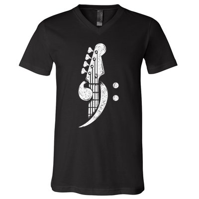 Bass Cleff Headstock Bassist Bass Guitar Musician Music V-Neck T-Shirt