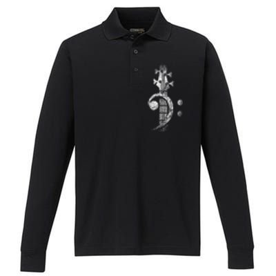 Bass Cleff Headstock Bass Guitar Performance Long Sleeve Polo