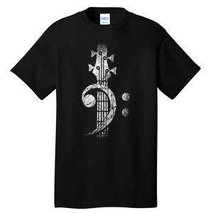 Bass Cleff Headstock Bass Guitar Tall T-Shirt