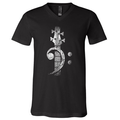 Bass Cleff Headstock Bass Guitar V-Neck T-Shirt