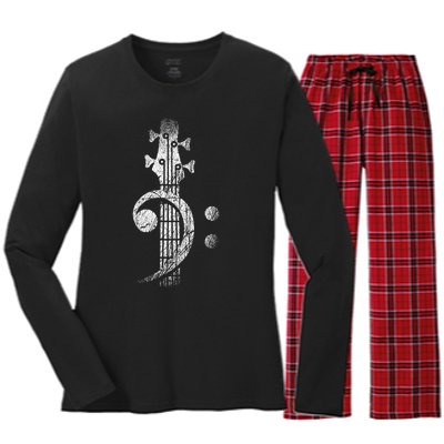 Bass Cleff Headstock Bass Guitar Women's Long Sleeve Flannel Pajama Set 