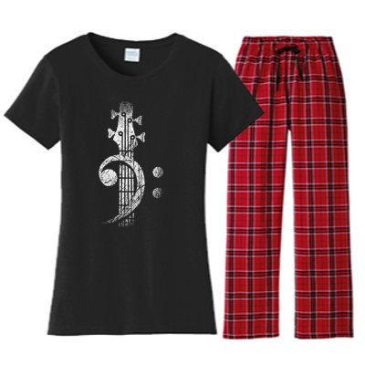 Bass Cleff Headstock Bass Guitar Women's Flannel Pajama Set