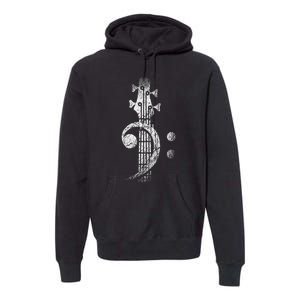 Bass Cleff Headstock Bass Guitar Premium Hoodie