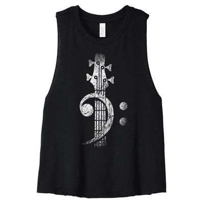 Bass Cleff Headstock Bass Guitar Women's Racerback Cropped Tank