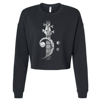 Bass Cleff Headstock Bass Guitar Cropped Pullover Crew