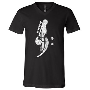 Bass Cleff Headstock Bassist Bass Guitar Musician Music V-Neck T-Shirt