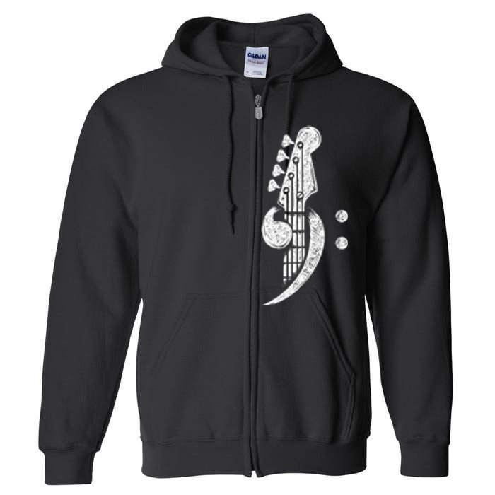 Bass Cleff Headstock Bassist Bass Guitar Musician Music Full Zip Hoodie