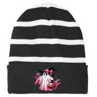 Breast Cancer Halloween Front And Back Striped Beanie with Solid Band