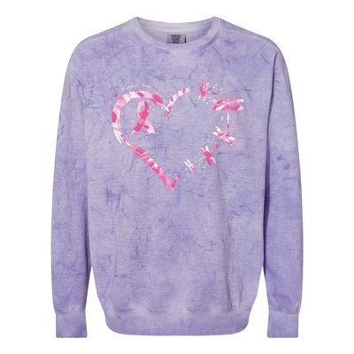 Breast Cancer Heart Dragonflies Awareness Colorblast Crewneck Sweatshirt