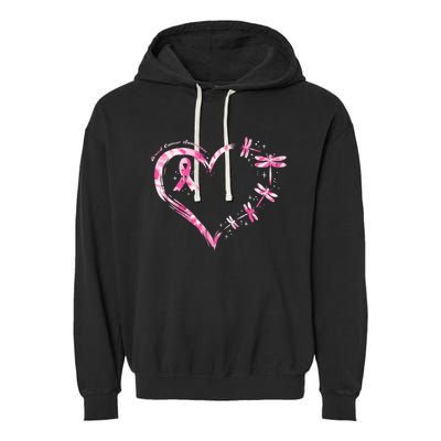 Breast Cancer Heart Dragonflies Awareness Garment-Dyed Fleece Hoodie