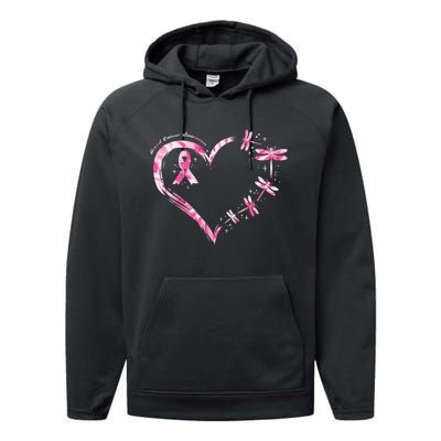 Breast Cancer Heart Dragonflies Awareness Performance Fleece Hoodie