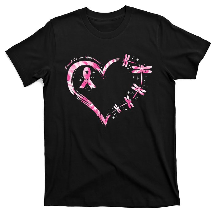 Breast Cancer Heart Dragonflies Awareness T-Shirt