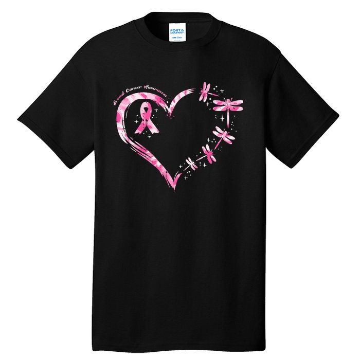 Breast Cancer Heart Dragonflies Awareness Tall T-Shirt