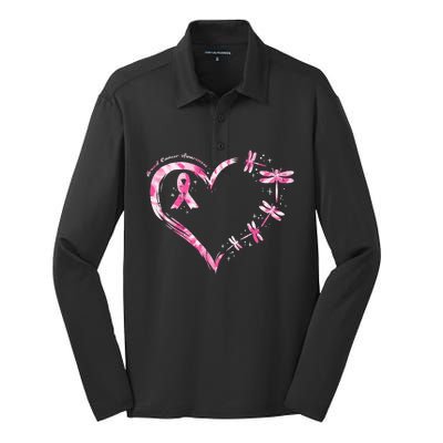 Breast Cancer Heart Dragonflies Awareness Silk Touch Performance Long Sleeve Polo