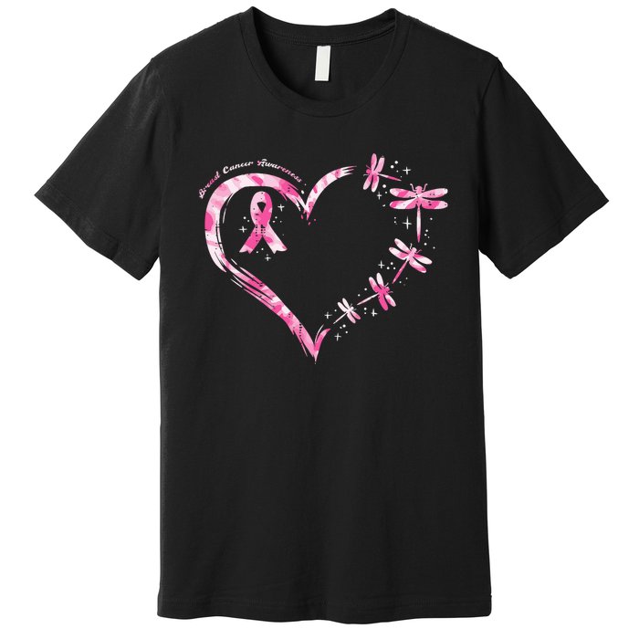 Breast Cancer Heart Dragonflies Awareness Premium T-Shirt