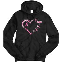 Breast Cancer Heart Dragonflies Awareness Tie Dye Hoodie