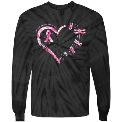 Breast Cancer Heart Dragonflies Awareness Tie-Dye Long Sleeve Shirt