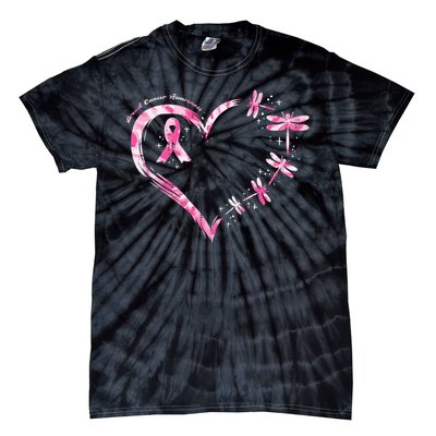 Breast Cancer Heart Dragonflies Awareness Tie-Dye T-Shirt