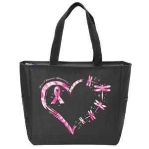 Breast Cancer Heart Dragonflies Awareness Zip Tote Bag