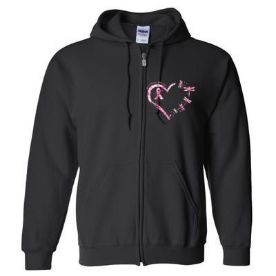 Breast Cancer Heart Dragonflies Awareness Full Zip Hoodie