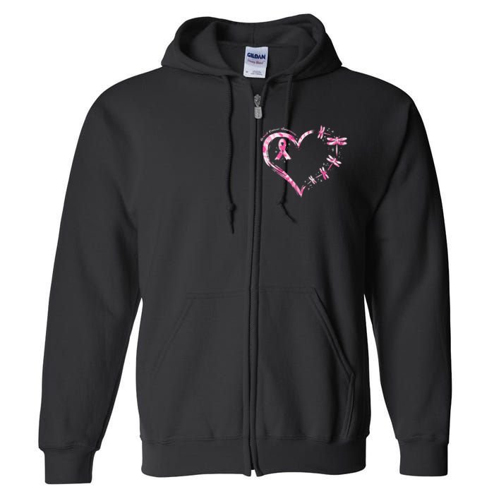 Breast Cancer Heart Dragonflies Awareness Full Zip Hoodie