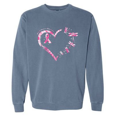 Breast Cancer Heart Dragonflies Awareness Garment-Dyed Sweatshirt