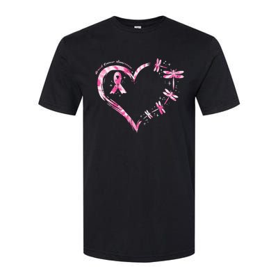 Breast Cancer Heart Dragonflies Awareness Softstyle CVC T-Shirt