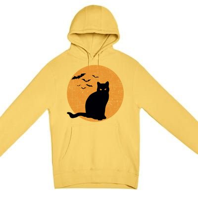 Black Cat Halloween Moon Premium Pullover Hoodie