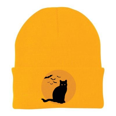 Black Cat Halloween Moon Knit Cap Winter Beanie