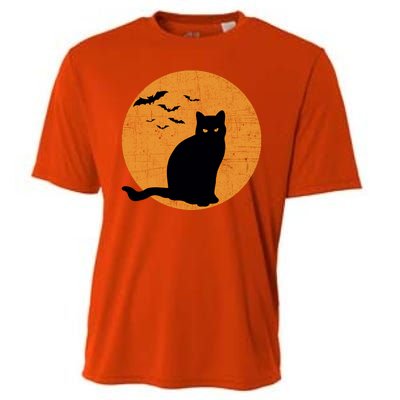 Black Cat Halloween Moon Cooling Performance Crew T-Shirt