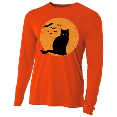 Black Cat Halloween Moon Cooling Performance Long Sleeve Crew