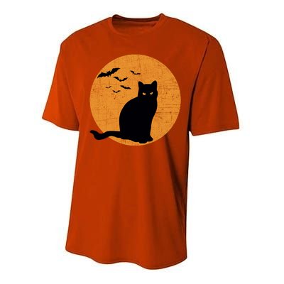 Black Cat Halloween Moon Performance Sprint T-Shirt