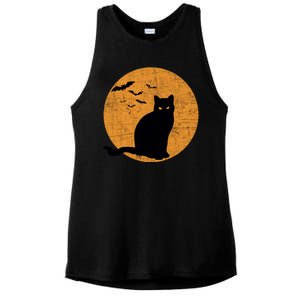 Black Cat Halloween Moon Ladies PosiCharge Tri-Blend Wicking Tank