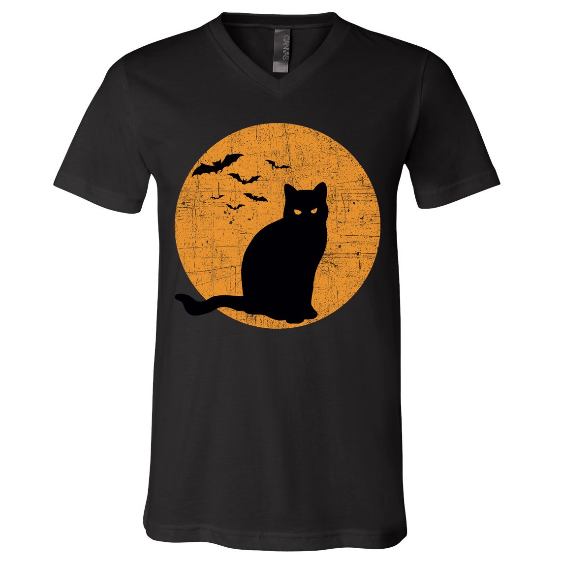 Black Cat Halloween Moon V-Neck T-Shirt