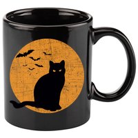 Black Cat Halloween Moon 11oz C Handle Ceramic Mug