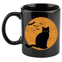 Black Cat Halloween Moon 11oz C Handle Ceramic Mug