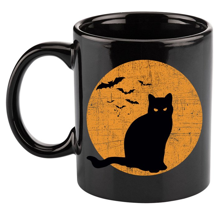 Black Cat Halloween Moon 11oz C Handle Ceramic Mug