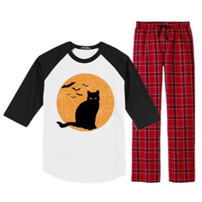 Black Cat Halloween Moon Raglan Sleeve Pajama Set