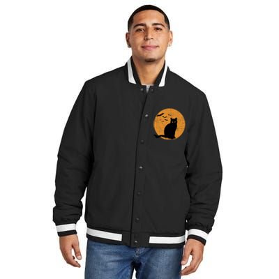 Black Cat Halloween Moon Insulated Varsity Jacket