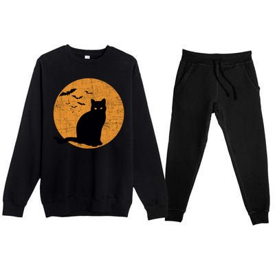 Black Cat Halloween Moon Premium Crewneck Sweatsuit Set