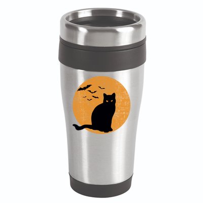 Black Cat Halloween Moon 16oz Travel Tumbler