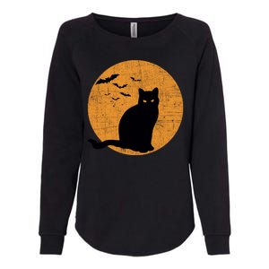 Black Cat Halloween Moon Womens California Wash Sweatshirt