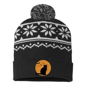 Black Cat Halloween Moon USA-Made Snowflake Beanie