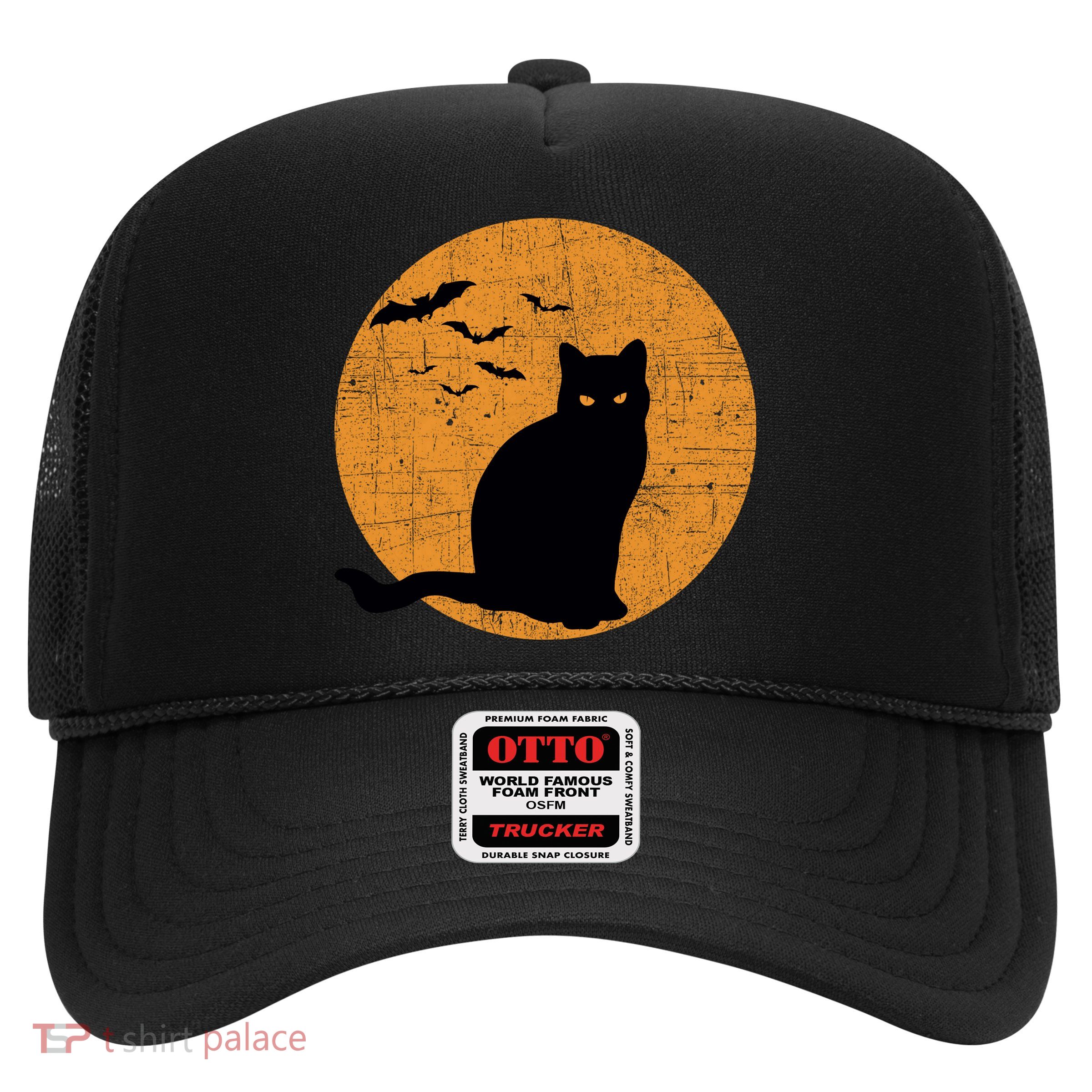 Black Cat Halloween Moon Trucker Hat