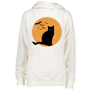 Black Cat Halloween Moon Womens Funnel Neck Pullover Hood