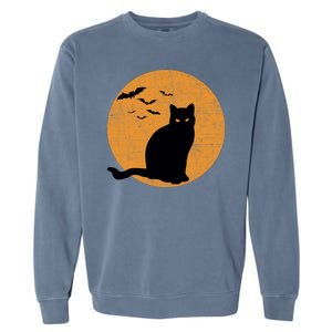 Black Cat Halloween Moon Garment-Dyed Sweatshirt