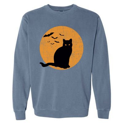 Black Cat Halloween Moon Garment-Dyed Sweatshirt